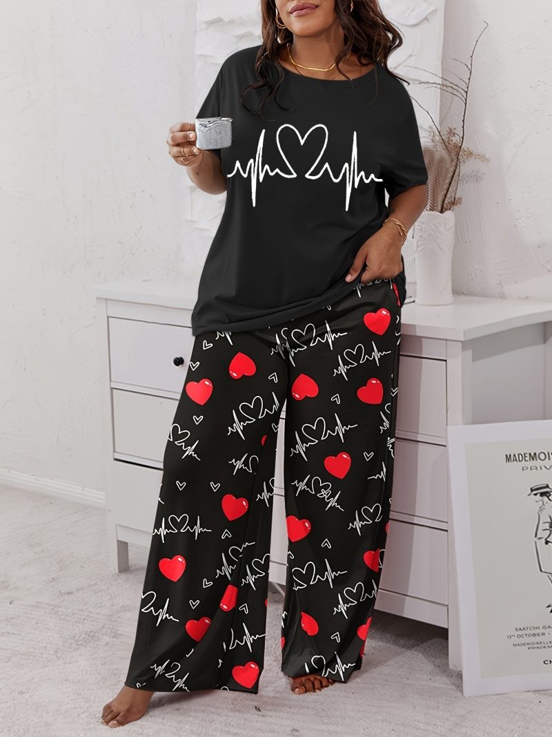 Valentine's Day Short-sleeved T-shirt + Long Pants Home Two-piece Suit - Image 3