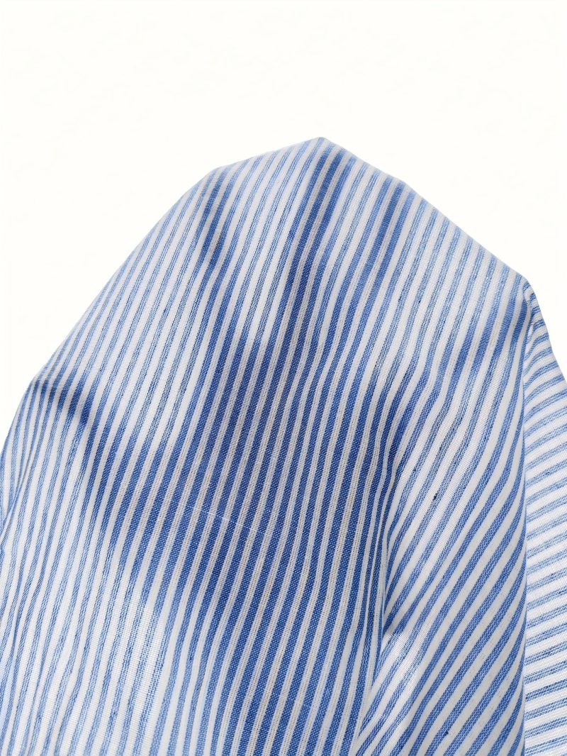 [Plus Size Dress] Comfortable Women's Plus Size Striped A-Line Shirt Dress | Short Sleeve, Button-Up, High-Waist, Casual Office Dress for Summer - Image 6