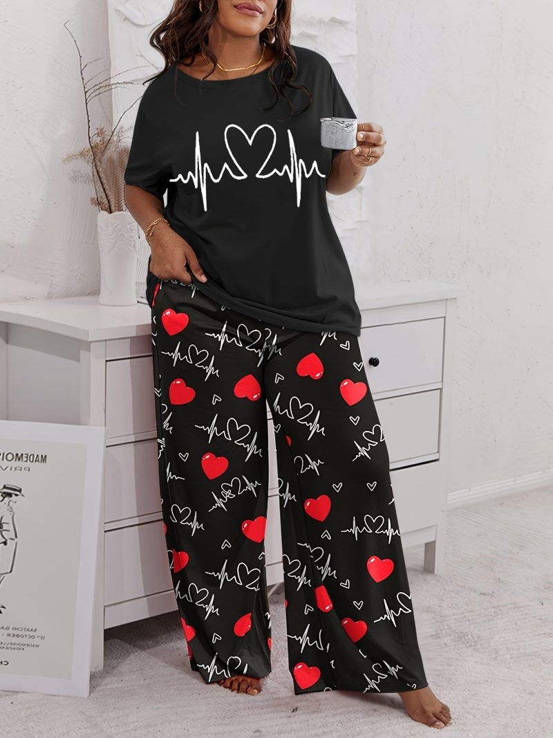 Valentine's Day Short-sleeved T-shirt + Long Pants Home Two-piece Suit - Image 6