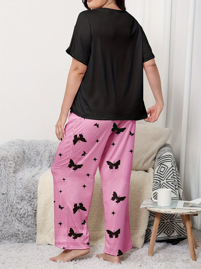 Spring/Summer/Autumn Large Size Women's Plus Size Valentine's Day Short Sleeve Long Pants Wearable Pajamas and Home Clothes Love Print Women's Loose Casual Suit - Image 6