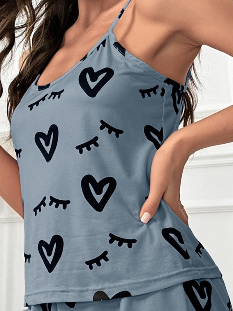 3 Sets of 6pcs Women'S Casual Polyester Camisole Top And Shorts Pajama Sets. with Heart-Shaped Prints, Made of Fabric. The Camisole Paired with Shorts Is Comfortable for Home Relaxation. It'S a Sexy Loungewear That Can Also Be Worn Outdoor - Image 6