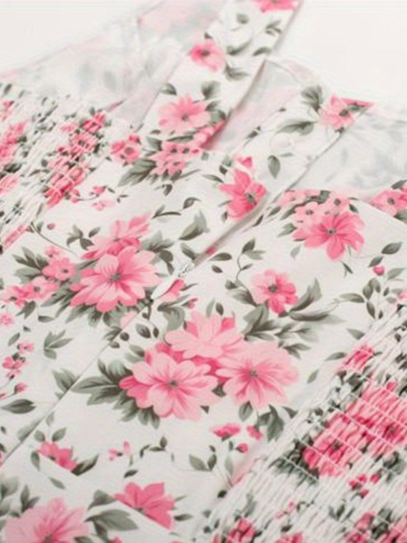 Women's Floral Print Sweetheart Neck Sleeveless Cami Dress - Slim Fit A-Line with Ruffled Hem, Pink & White Floral Pattern, Machine Washable Spring Summer Casual Dress - Image 4