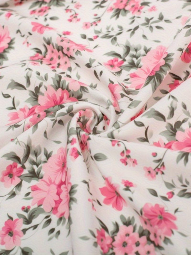 Women's Floral Print Sweetheart Neck Sleeveless Cami Dress - Slim Fit A-Line with Ruffled Hem, Pink & White Floral Pattern, Machine Washable Spring Summer Casual Dress - Image 5