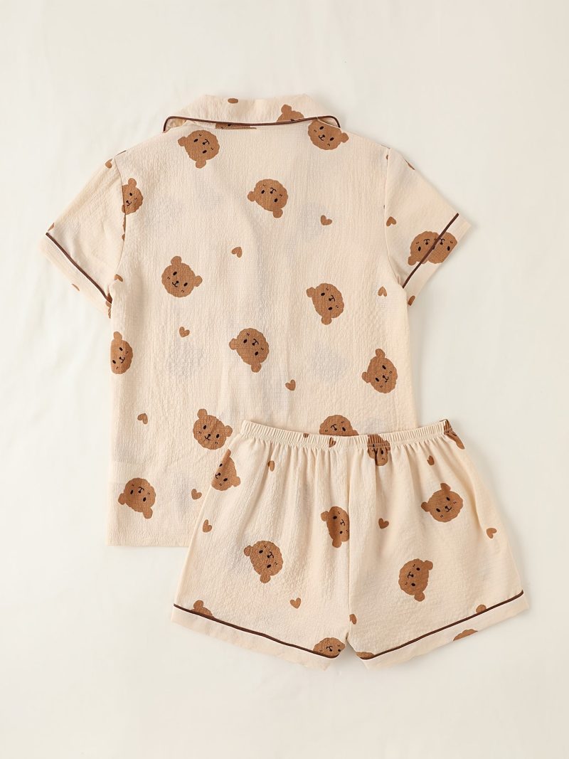 Women's Cute Bear Double Short Puff Sleeve Romper Set - Image 2