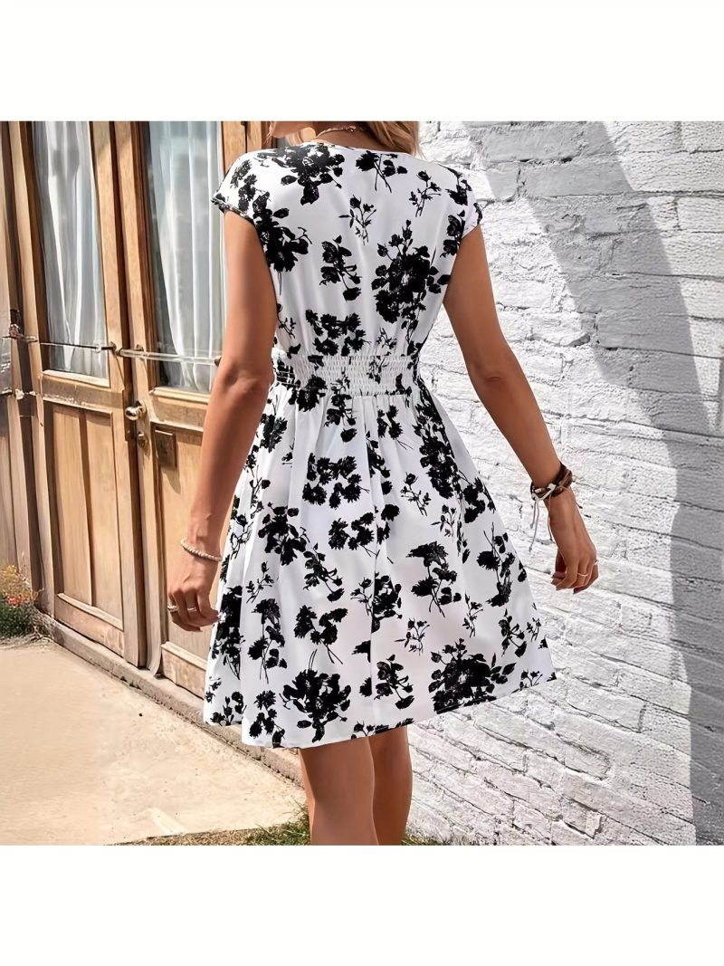 Women'S Elegant Floral Print A-Line Dress | Relaxed Fit For Spring/Summer/Fall | Party, Casual & Formal Events | Non-Stretchy Quality Fabric - Image 3