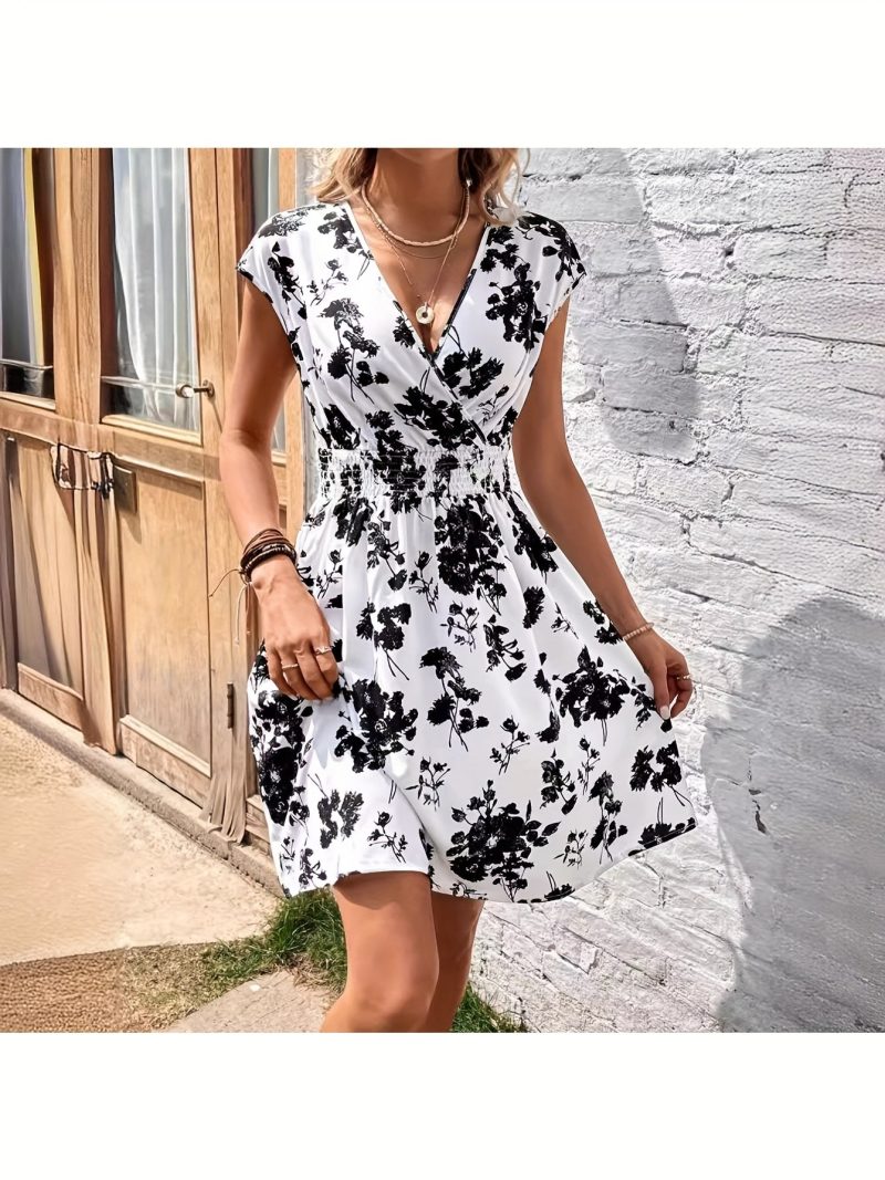 Women'S Elegant Floral Print A-Line Dress | Relaxed Fit For Spring/Summer/Fall | Party, Casual & Formal Events | Non-Stretchy Quality Fabric - Image 4